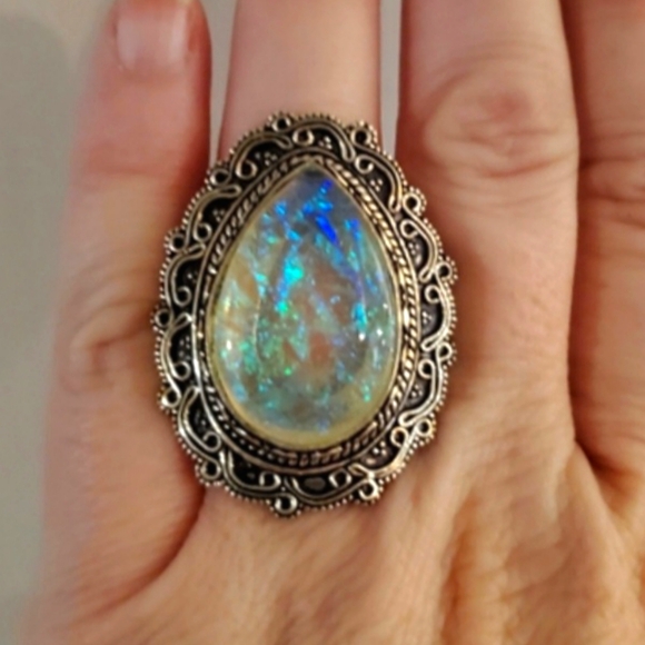 New Oversized Dichroic Glass 925 Silver Statement Ring. - Picture 8 of 9